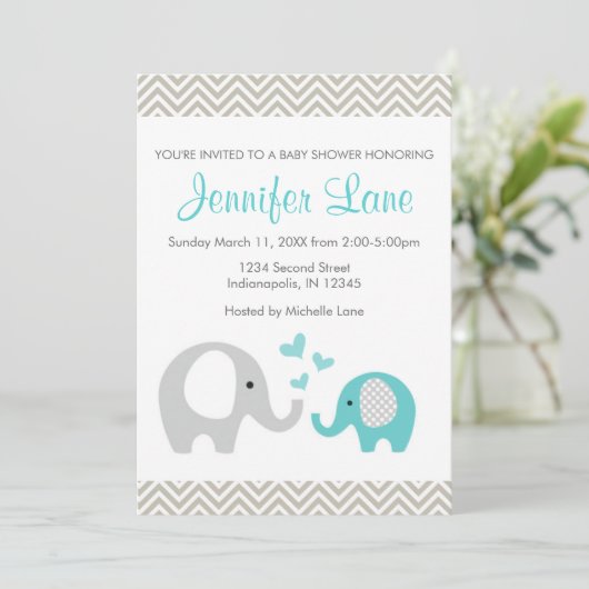 Elephant Baby shower Invite Boy Kaart (Staand voorkant)