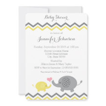 Elephant Baby shower Invite | Gele grijze Chevron