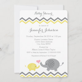 Elephant Baby shower Invite | Gele grijze Chevron Kaart