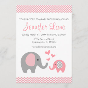 Elephant Baby shower Invite Girl Kaart