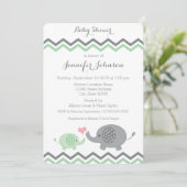 Elephant Baby shower Invite | Groene grijze Chevro Kaart (Staand voorkant)