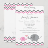 Elephant Baby shower Invite | Roze grijze Chevron Kaart (Voorkant / Achterkant)