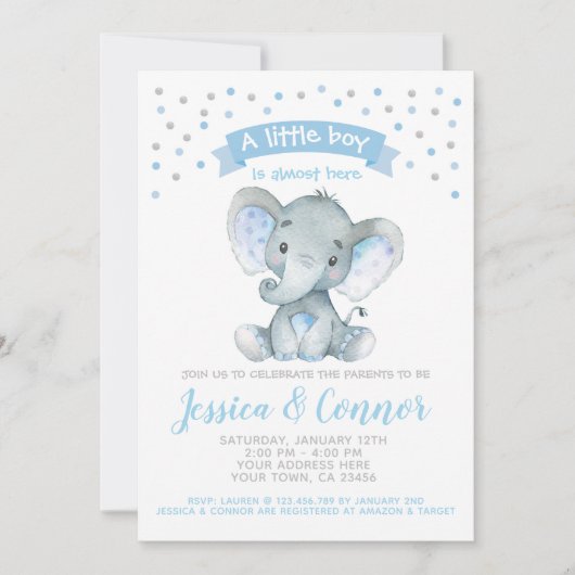 Elephant Baby shower Kaart (Voorkant)