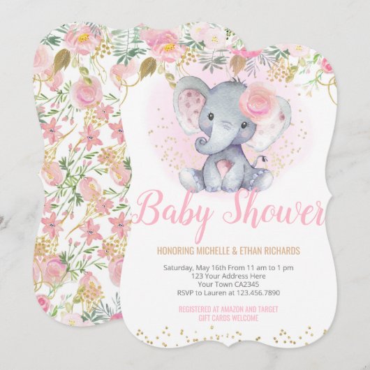 Elephant Baby shower Kaart (Voorkant / Achterkant)