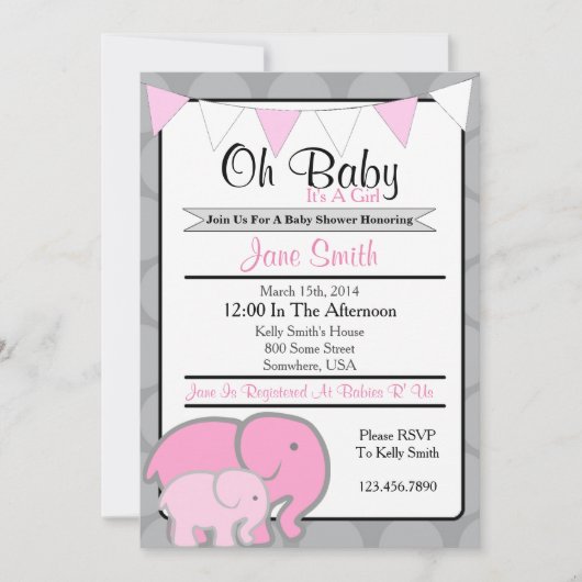 Elephant Baby shower Kaart (Voorkant)