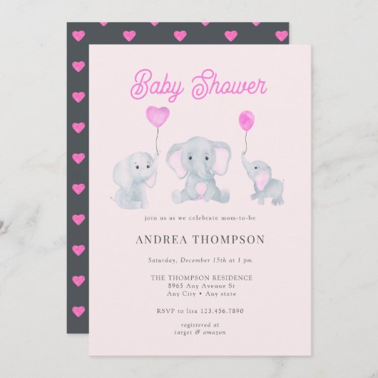 Elephant Baby shower Kaart (Voorkant / Achterkant)