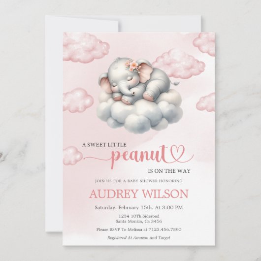 Elephant Baby shower Little Peanut Kaart (Voorkant)