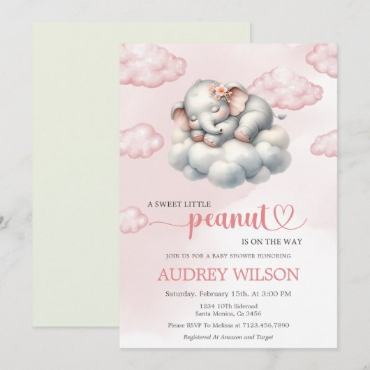 Elephant Baby shower Little Peanut Kaart (Voorkant / Achterkant)