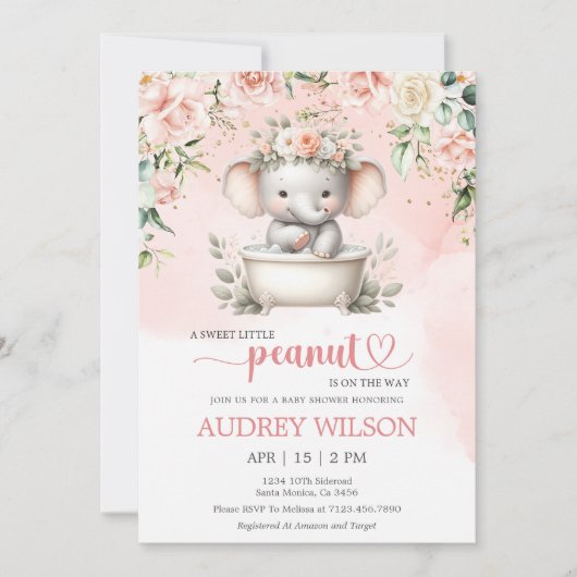 Elephant Baby shower Little Peanut op de weg Kaart (Voorkant)