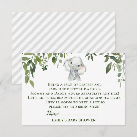 Elephant Baby shower Luier Raffle Kaart (Voorkant / Achterkant)