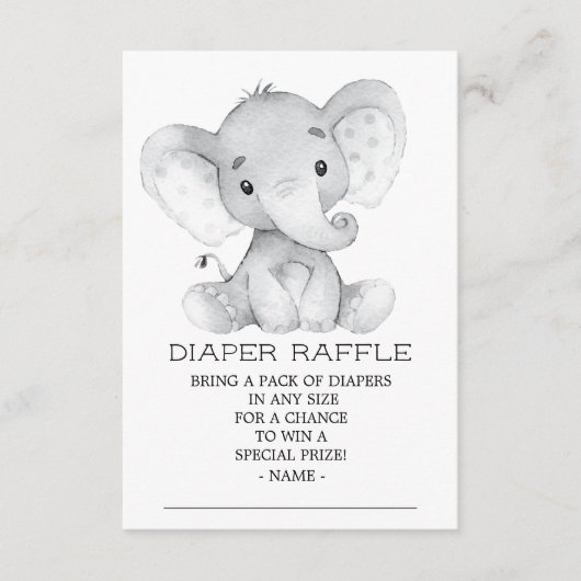 Elephant Baby shower Luier Raffle Ticket Informatiekaartje (Voorkant)