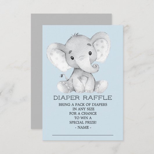 Elephant Baby shower Luier Raffle Ticket Informatiekaartje (Voorkant / Achterkant)