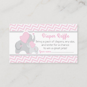 Elephant Baby shower Luier Raffle Ticket Roze Informatiekaartje