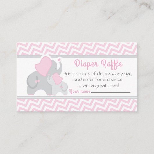 Elephant Baby shower Luier Raffle Ticket Roze Informatiekaartje (Voorkant)