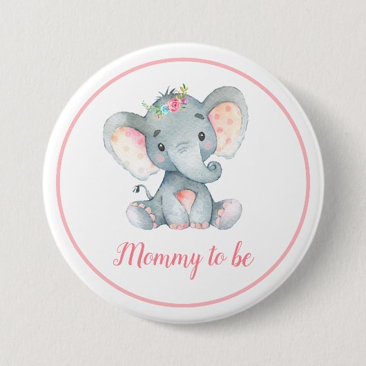 Elephant Baby shower mammie wordt nieuw mama Roze Ronde Button 7,6 Cm (Voorkant)