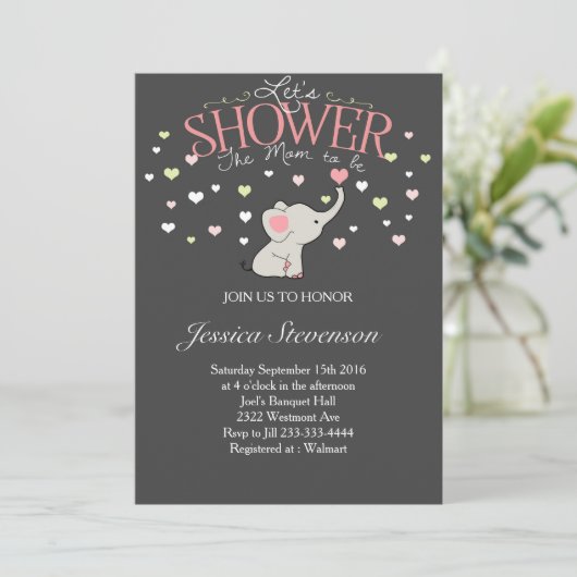 Elephant Baby shower nodigde het Heart Shower uit Kaart (Staand voorkant)