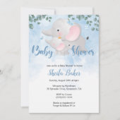 Elephant baby shower nodigjongen, blauwe olifant kaart (Voorkant)