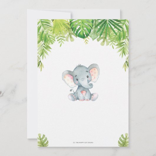 Elephant Baby shower Oerwoud Animals Baby Boy Gree Kaart (Achterkant)