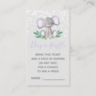 Elephant Baby shower Paars Diaper Raffle Ticket Informatiekaartje