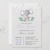 Elephant Baby shower Paarse Waterverf Kaart (Voorkant)