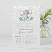 Elephant Baby shower Paarse Waterverf Kaart (Staand voorkant)