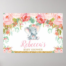 Elephant Baby shower Party Backdrop Banner Girl Poster