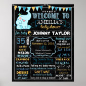 Elephant Baby shower Party chalkboard Boy Poster (Voorkant)