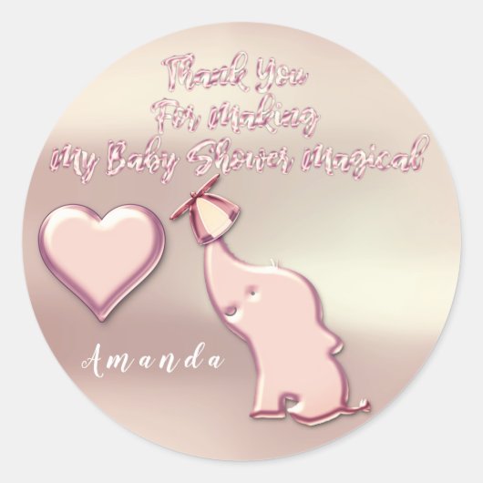 Elephant Baby shower Party Favor Dank Roos Heart Ronde Sticker (Voorkant)