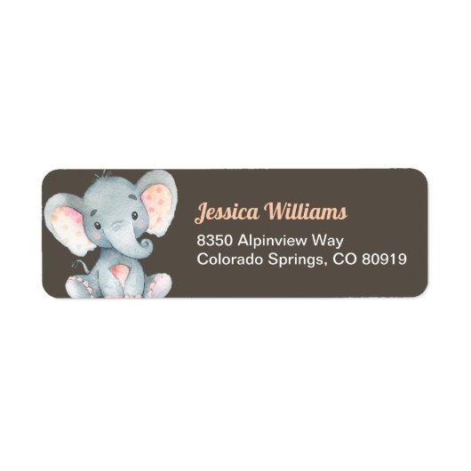 Elephant Baby shower retour adreslabel Etiket (Voorkant)