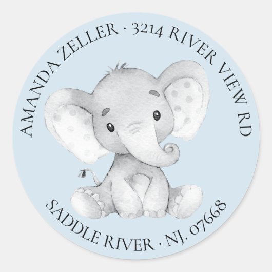 Elephant Baby shower retour adreslabel Ronde Sticker (Voorkant)