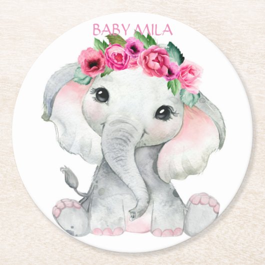 Elephant Baby Shower Ronde Kartonnen Onderzetter (Voorkant)