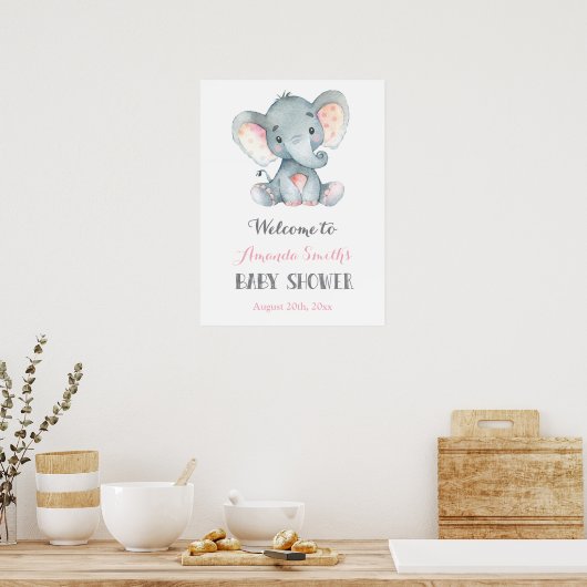 Elephant Baby shower Roze en Gray Welcome Sign Poster (Keuken)