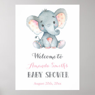 Elephant Baby shower Roze en Gray Welcome Sign Poster