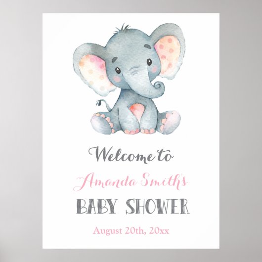Elephant Baby shower Roze en Gray Welcome Sign Poster (Voorkant)