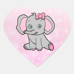 Elephant Baby shower Roze en grijs Hart Sticker