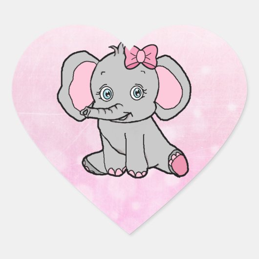 Elephant Baby shower Roze en grijs Hart Sticker (Voorkant)