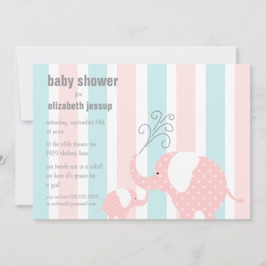 Elephant Baby shower - Roze Kaart (Voorkant)