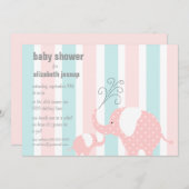 Elephant Baby shower - Roze Kaart (Voorkant / Achterkant)