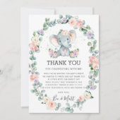 Elephant Baby shower Roze Paarse Floral Greenery Bedankkaart (Voorkant)