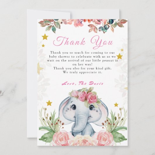 Elephant Baby shower Roze ventilator Hartelijk dan Kaart (Voorkant)