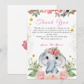 Elephant Baby shower Roze ventilator Hartelijk dan Kaart (Voorkant / Achterkant)