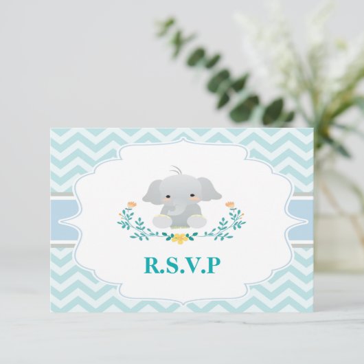 Elephant Baby shower RSVP-kaart RSVP Kaartje (Staand voorkant)