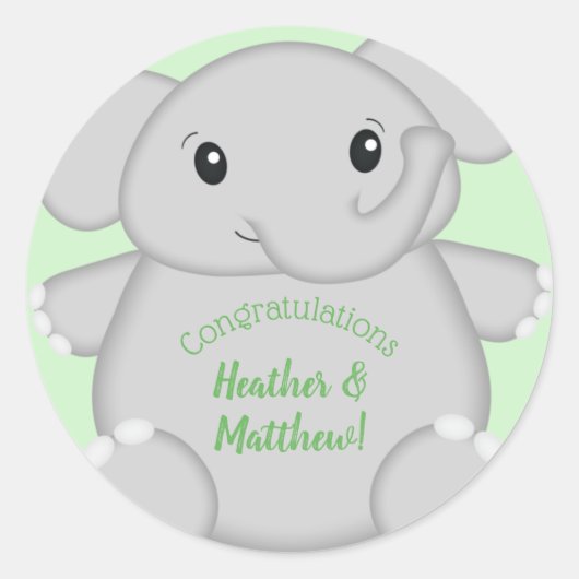 Elephant Baby shower Safari Ronde Sticker (Voorkant)