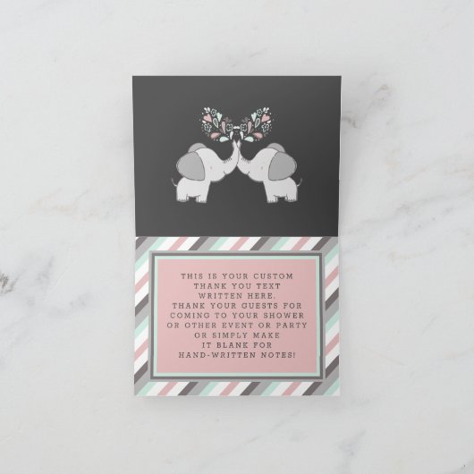 Elephant Baby shower Schattige Roze & Grijs Dank u Notitiekaartje (Binnen)