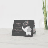 Elephant Baby shower Schattige Roze & Grijs Dank u Notitiekaartje (Voorkant)