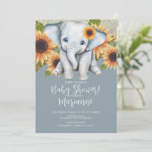Elephant Baby shower Sunflower Glitter Dusty Blue Kaart (Staand voorkant)