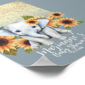 Elephant Baby shower Sunflower Glitter Dusty Blue Poster (Hoek)