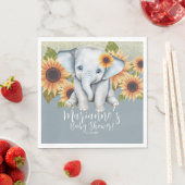 Elephant Baby shower Sunflower Glitter Dusty Blue Servet (Insitu)