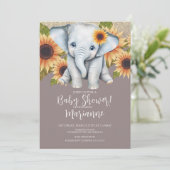 Elephant Baby shower Sunflower Glitter Dusty Pink Kaart (Staand voorkant)