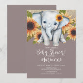 Elephant Baby shower Sunflower Glitter Dusty Pink Kaart (Voorkant / Achterkant)